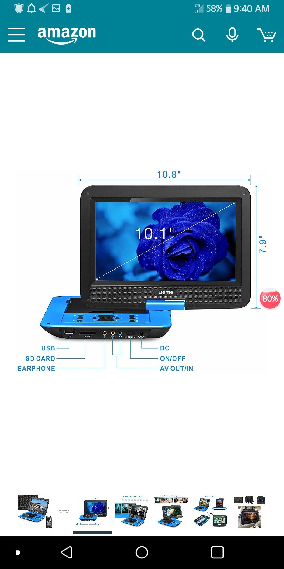 Blue Portable DVD 💿 Player with Black Leather carrying case