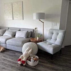 Couch, Chair, Table, Lamp. 