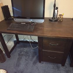 Wood Desk And File Cabinet 