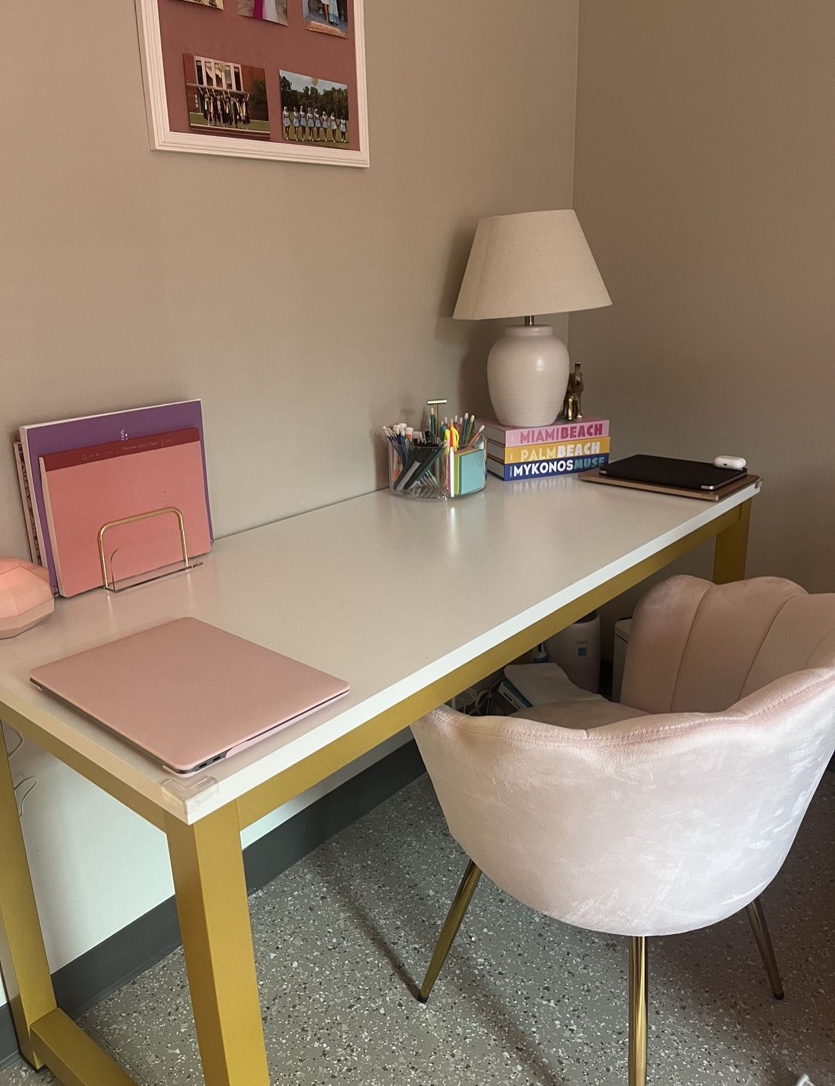 Gold Desk W/ Pink Chair