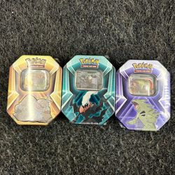 Pokemon TCG Tyranitar Darkrai Slaking Tins Sealed Lot of 3 Swirl Booster Triple Whammy Set