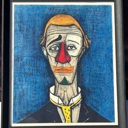 Vintage Mid Century Bernard Buffet "Tete de Clown” Lithograph - Signed Framed 26"x 22"