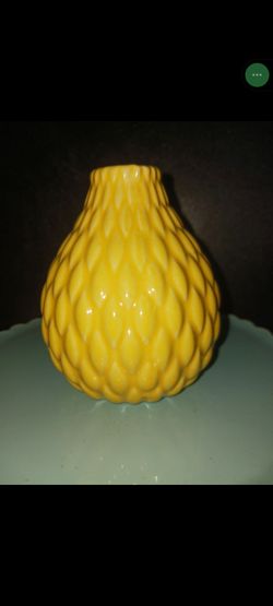 Vase: Yellow textured ceramic resembling pine or cone or artichoke