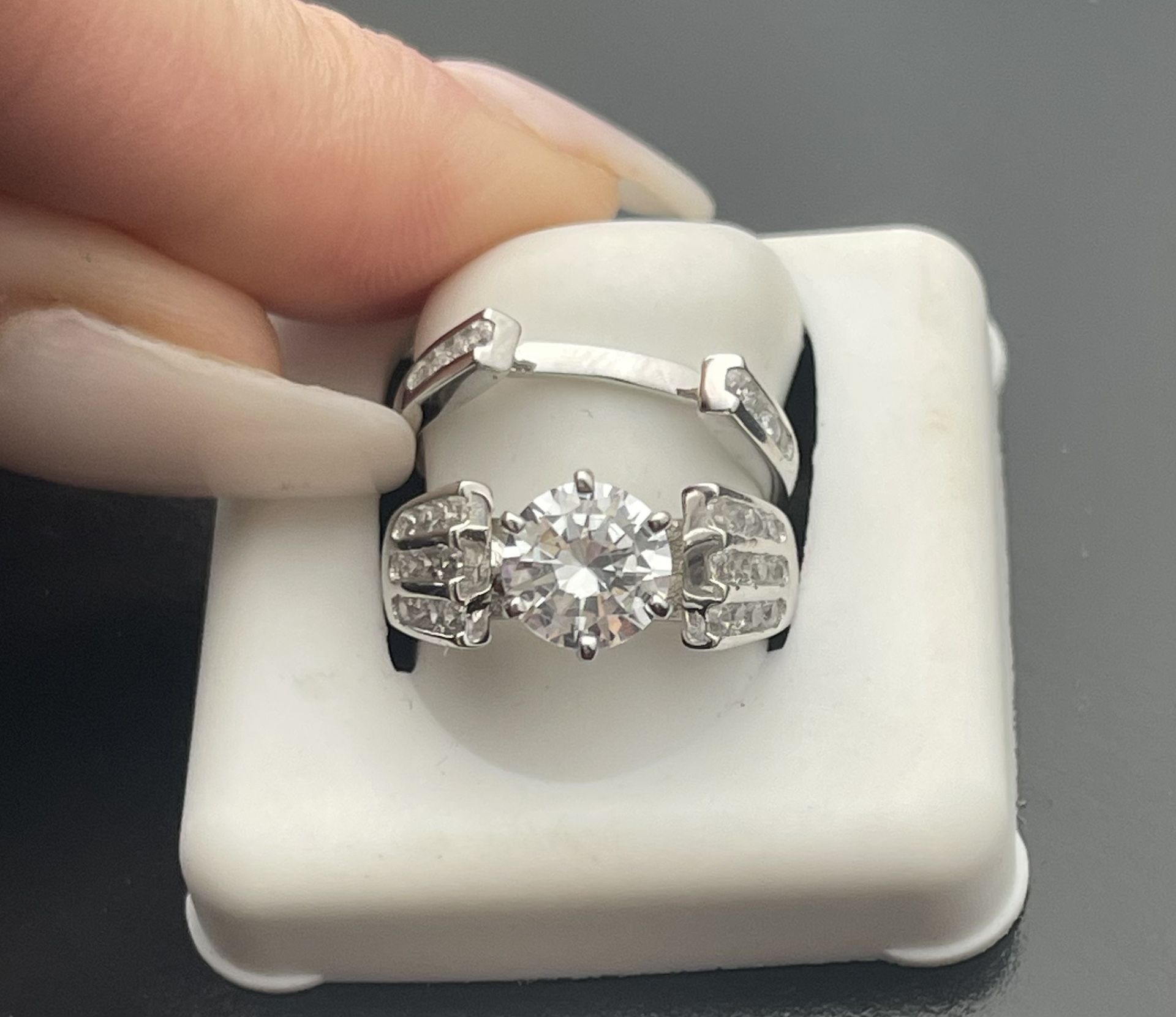 Size 5 Sterling Silver Wedding Band Engagement Set 