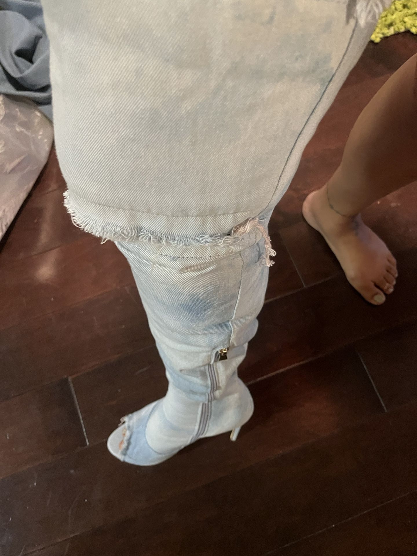 Thigh high denim boots