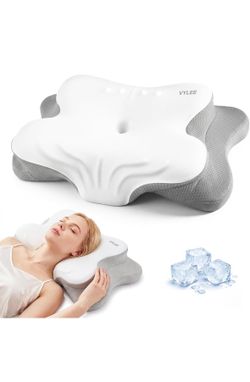 VYLEE Cervical Neck Pillow for Pain Relief, Ergonomic Memory Foam Pillow for Neck Support, Cooling Contour Orthopedic Pillow for Side, Back & Stomach