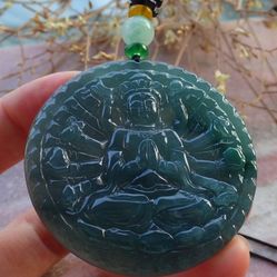 Certificate Jadeite jade Green 1000 hands protection Kwan Yin Guanyin Pendant