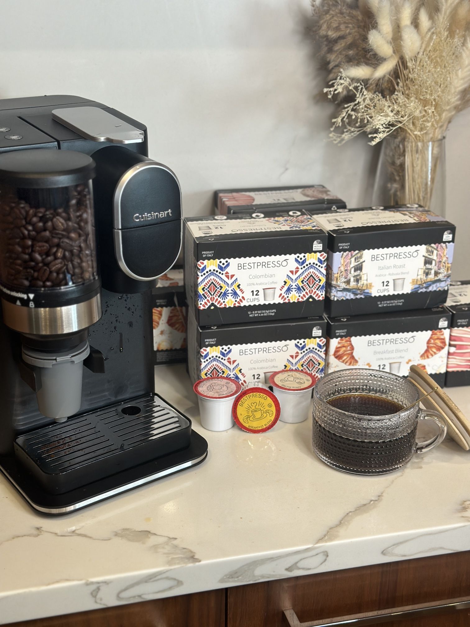 Cuisinart Single Serve Coffee Maker + Coffee Grinder, 48-Ounce Removable Reservoir, Black, DGB-2