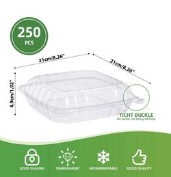 250PCS PER CARTON - 8” CLEAR HINGED CONTANER