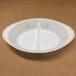 Vintage Glasbake White Milk Glass Divided Casserole Floral J2352 USA Oval 1979