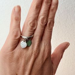 ✨ Tiffany & Co. Double Heart Ring – Sterling Silver & Green Enamel – Size 6