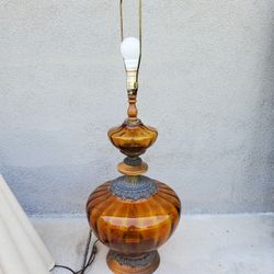 Vintage Mid Century Amber Double Glass Lamp