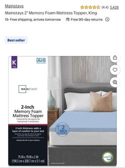 Mainstays 2" Memory Foam Mattress Topper, King
