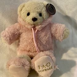 FAO Schwarz 9.5" Teddy Bear With Hoodie And Pink Slippers