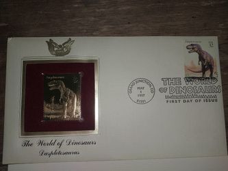 The World Of Dinosaurs  Daspletosaurus 22k Gold Plaque And Stamp Collectible Never Been Opened 