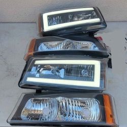 03-06 Chevrolet Silverado Avalanche LED DRL Headlights Luces Micas Calaveras Faros Faroles Focos Chevy Headlamps 