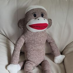 Vintage MAXX 2011 Sock Monkey Stuffed Toy, 35 Inches Long.