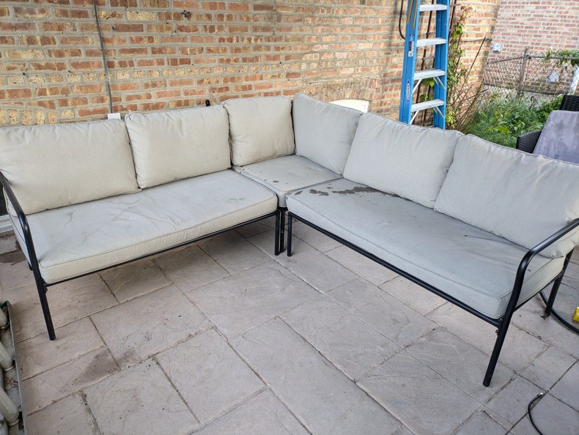 Outdoor 5 Seat Sectional Couch Grey Black