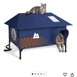Heated Outdoor Cat House for Outside Cat in Winter,Upgraded 100% Weatherproof,Spacious Interior,2 Doors