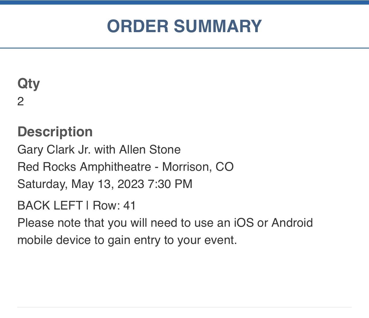 2 Tickers For Gary Clark Jr. @ Redrocks!!