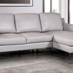 Brand New Grey Leather Modern Style Sectional Sofa 