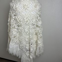 Vintage White Crochet Piano Shawl  Scarf