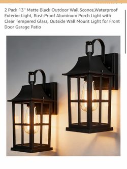 2-Pack Matte Black Exterior Wall Lights - Modern Farmhouse Porch Sconces