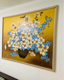 Hermosa pintura al olió vintage sobre lienzo