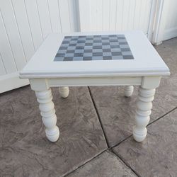 White Shabby End/Side Table. Chess/Checkerboard Top. 