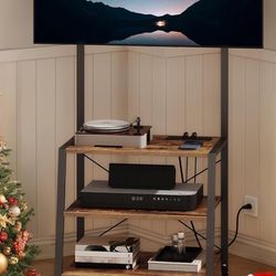 Rolling TV Stand with Mount and Power Outlet Up to 55 inch TV Rustic Brown and Black