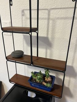 Walnut And Black Steel Shelf 