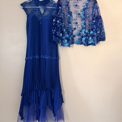 Formal gown size L dress bolero blazer Lace floral pleated skirt tulle flared