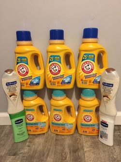 6bottles Arm&Hammer 32loads 2body wash 2 Vaseline lotion bundle for $30/ pick Up Gahanna Firm Price.