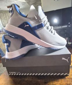 PUMA Men's Fusion EVO Spikeless Golf Shoe in the High-Rise / Bright Cobalt color scheme.brandnew size 11