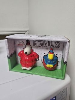 Brand New Peanuts Winter Puffer Jacket Snoopy And Woodstock Salt Shakers
