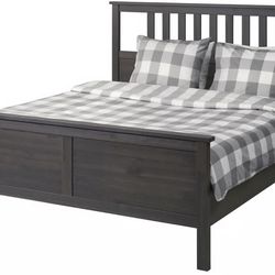 IKEA HEMNES Queen Bed Frame – Dark Gray – Solid Wood – Like New