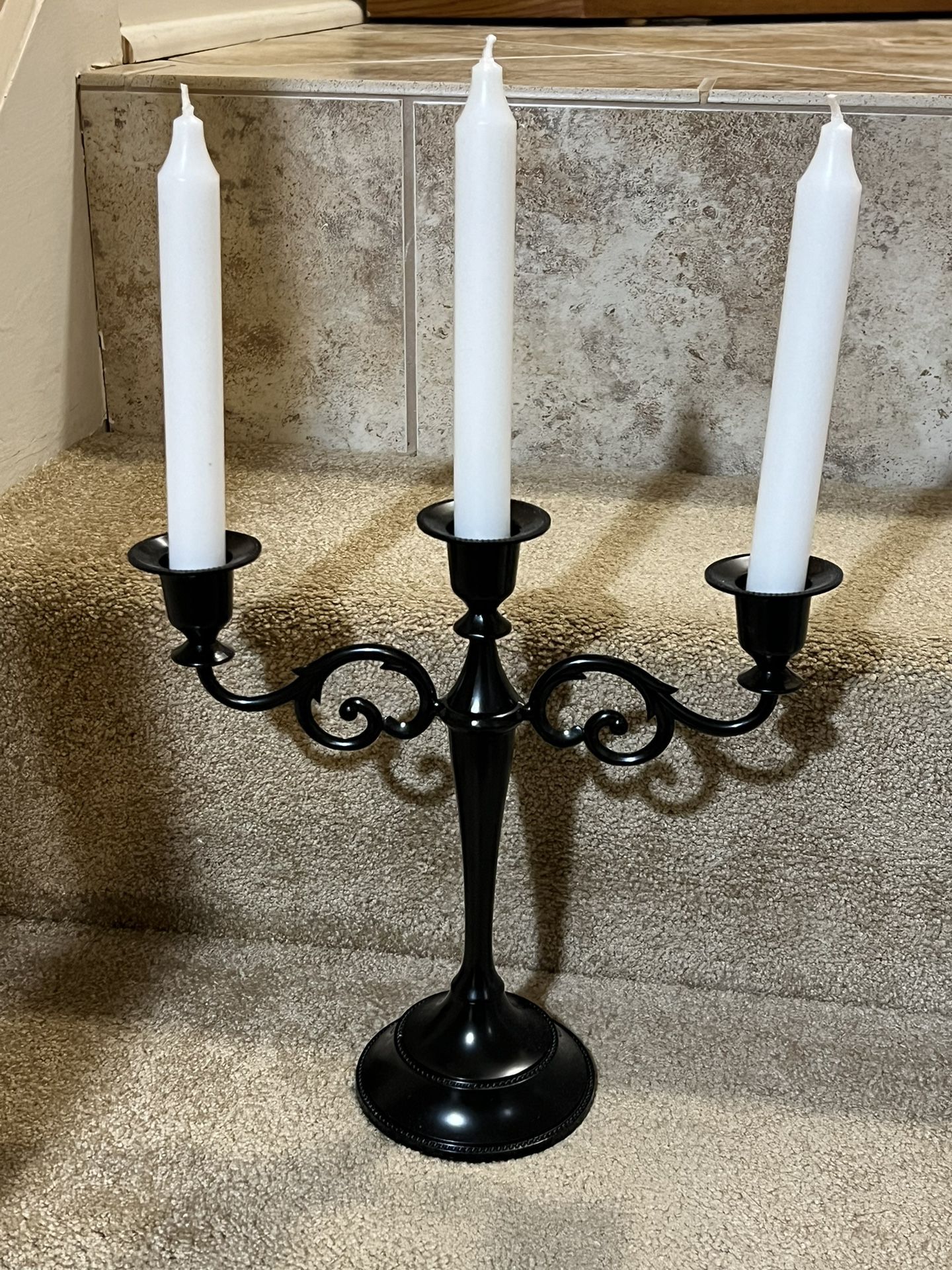Candelabra, 10.4 Inch Tall Black 3 arms  Candle Holder Gothic w/ 3 Candles