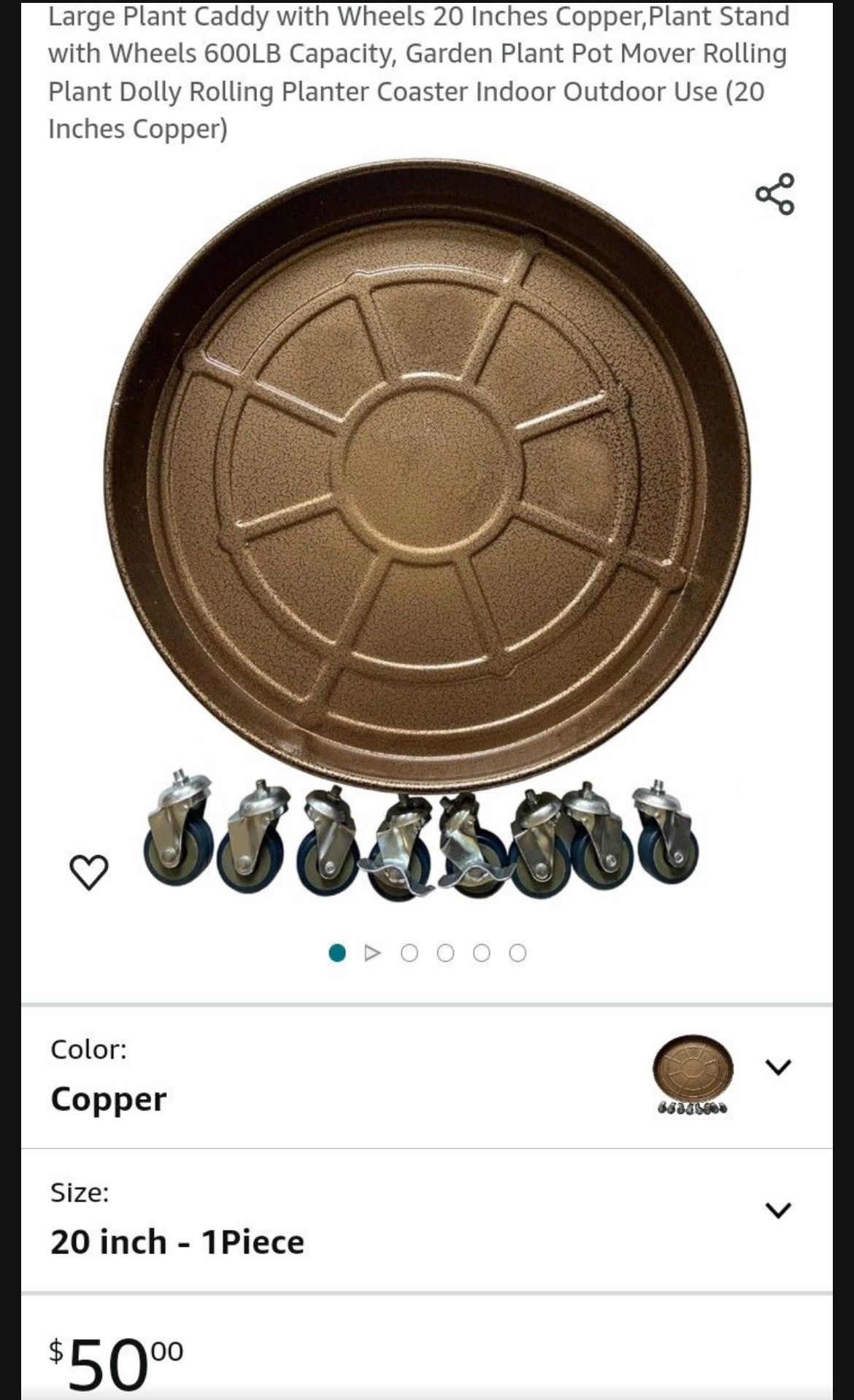 Selling Large Plant Caddy with Wheels 20 Inches Copper, Plant Stand with Wheels 600LB Capacity, Garden Plant Pot Mover Rolling Plant Dolly Rolling Pla