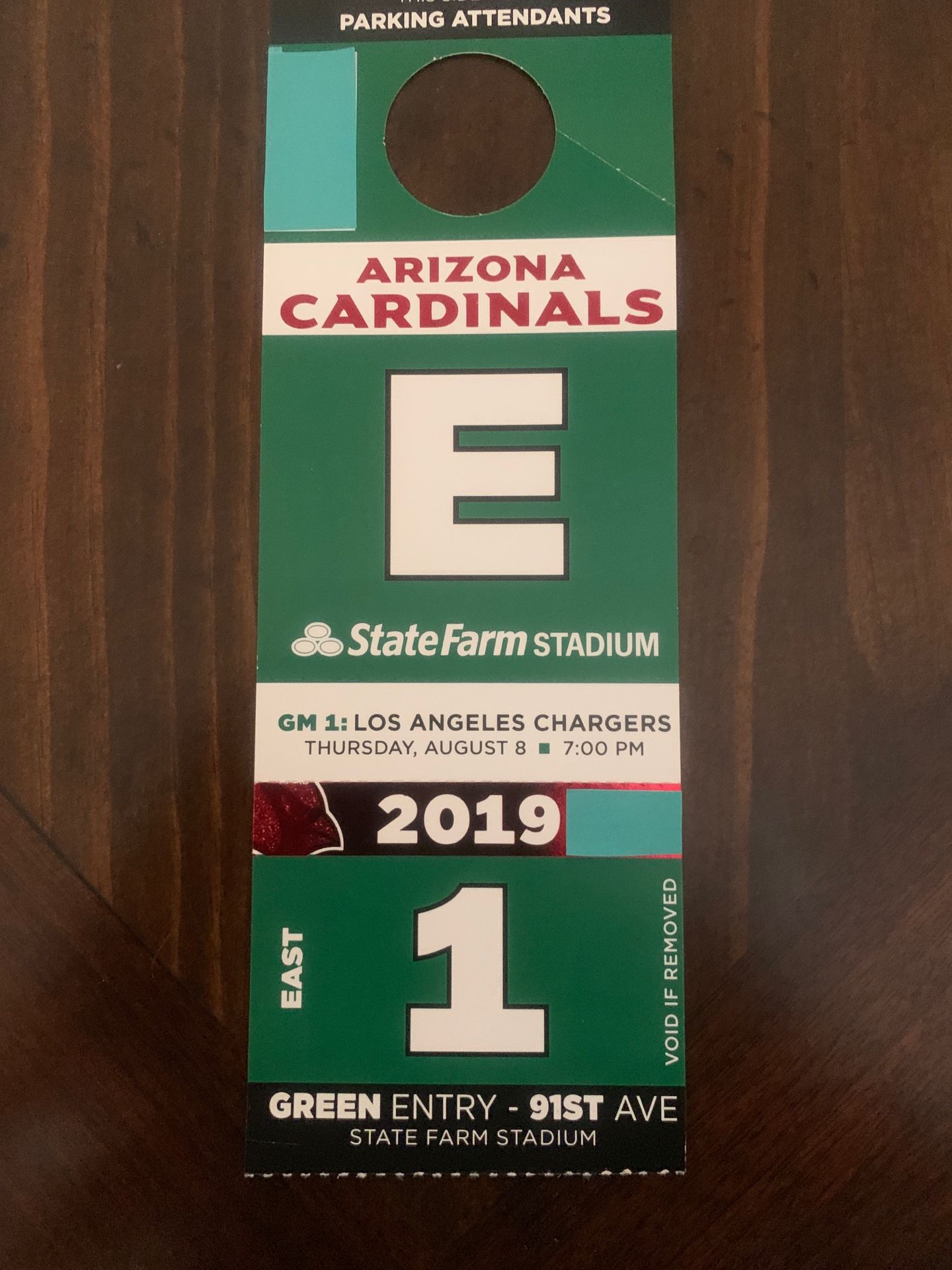 Arizona Cardinals parking pass