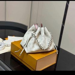 White Monogram Crossbody Bucket Bag