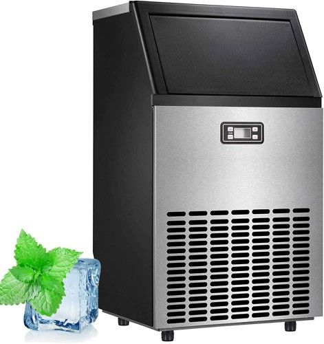 Antarctic Star Commercial Ice Makers Machine Stainless Steel Makers 100 Lbs of Ice Per 24H with 33 Pounds Storage Capacity Ice Cubes Freestanding Part