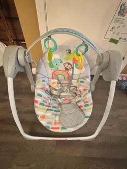 Bright Starts Playful Paradise Portable Compact Automatic Baby Swing with Music, Unisex, Newborn+