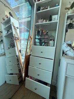 White Tall Chest of Drawers with Open Shelves