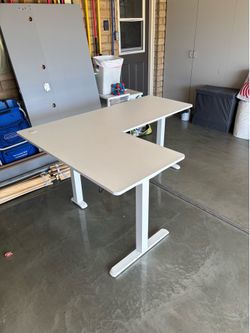 White electronic standing corner desk