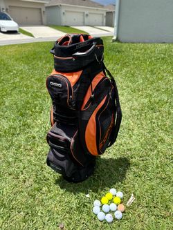OGIO Uniter 15-Way Cart Golf Bag – Orange/Black + 13 balls