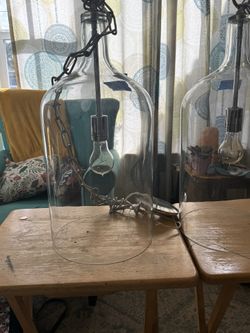 Pair Of Large Glass Hanging Chandeliers.