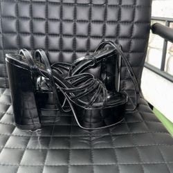 Lulus,Black Platform Strappy Heels – Size 10,Elegant & Trendy