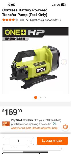 Shop RYOBI ONE+ HP 18V Brushless 1/4 hp Cordless Battery Powered Transfer Pump (Tool-Only)