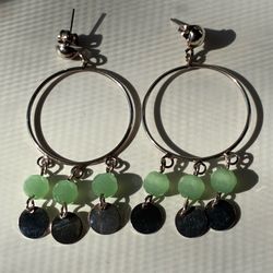 Vintage 926 Sterling Silver Chandelier Discs Drop Earrings Seafoam stones 6grams