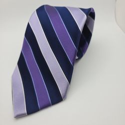 Stafford Culture Mens Tie 100% Silk Purple Lilac Blue White Stripe Made In USA